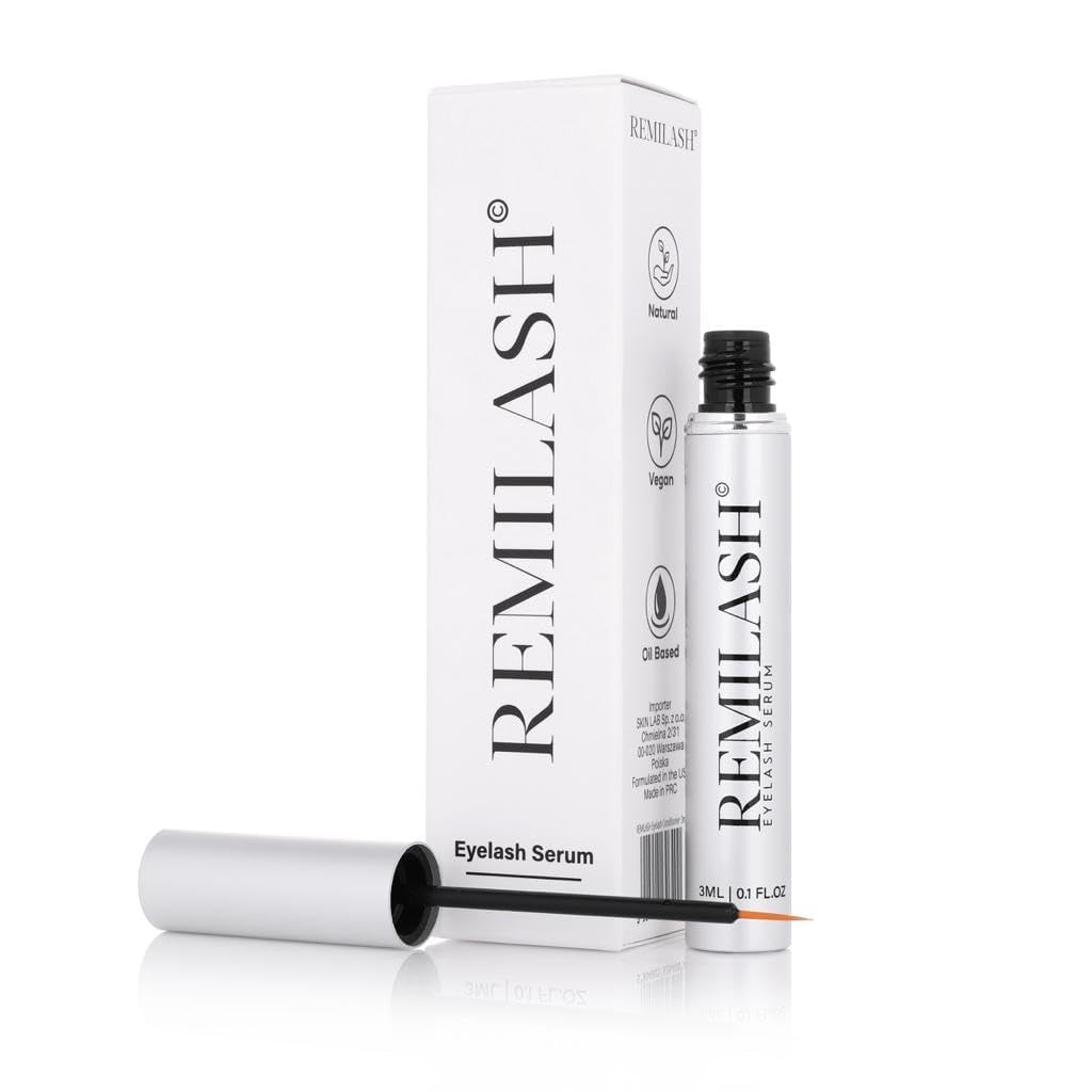 Remilash Wimpernserum 3 ml - 100% Organic, Schnelles Wachstum in 4 Wochen, Ohne Hormone, Für Empfindliche Augen