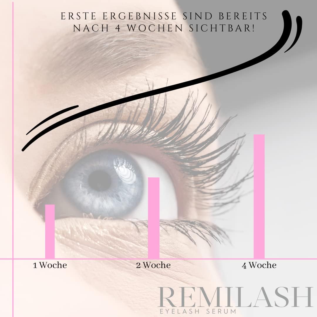 Remilash Wimpernserum 3 ml - 100% Organic, Schnelles Wachstum in 4 Wochen, Ohne Hormone, Für Empfindliche Augen