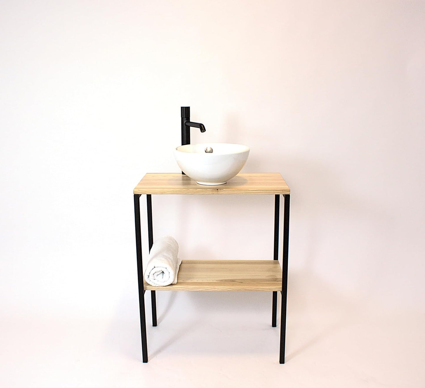 FERRO Waschtisch Konsole 60x35x75 cm – Moderner Konsolentisch mit Ablage – Badmöbel aus Eschenholz