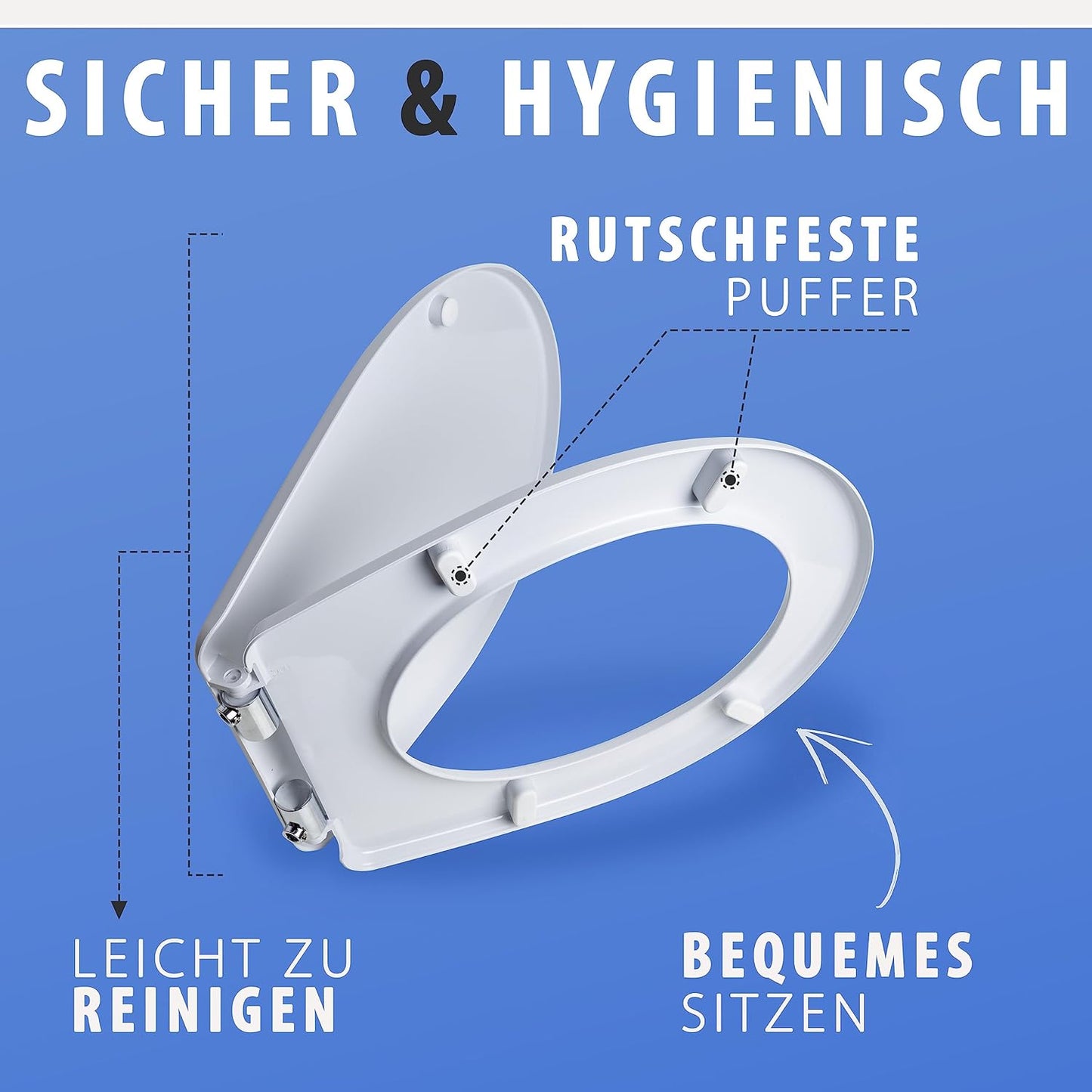 Hastic Toilettendeckel mit absenkautomatik Weiß - WC Sitz mit Absenkautomatik - Klodeckel Weiss - Klobrille - Soft Lose Toilettensitz - Deckel Weiß - Toilettenbrille - Toilet Seat