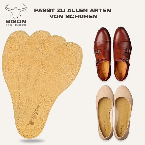 BISON Leder Einlegesohlen – 3 Paare | Komfort & Schutz vor Schweißfüßen & Fußschmerzen | Für Damen & Herren