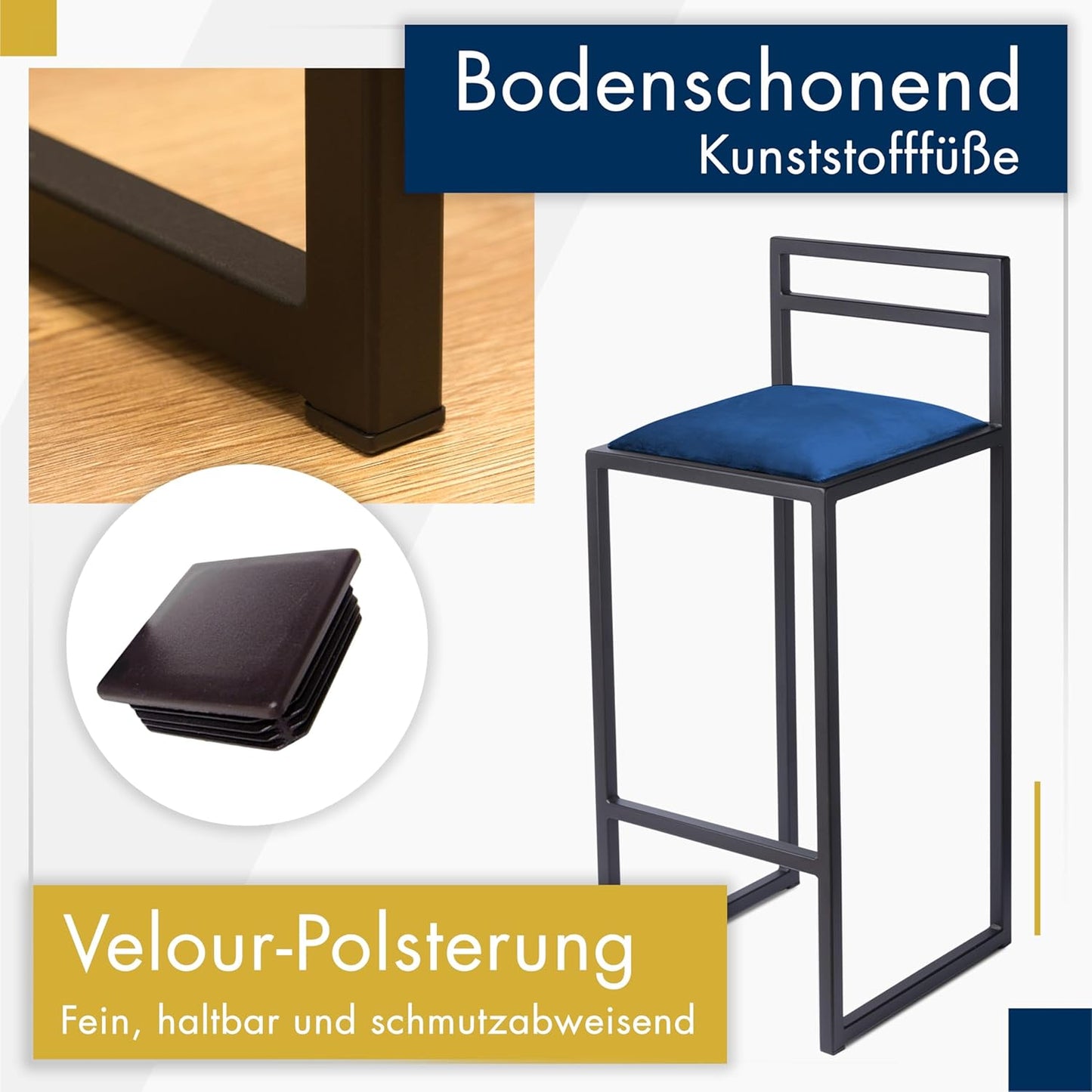 FERRO Barhocker mit Lehne – Metall Barstuhl mit Polstersitz im modernen Loft Design