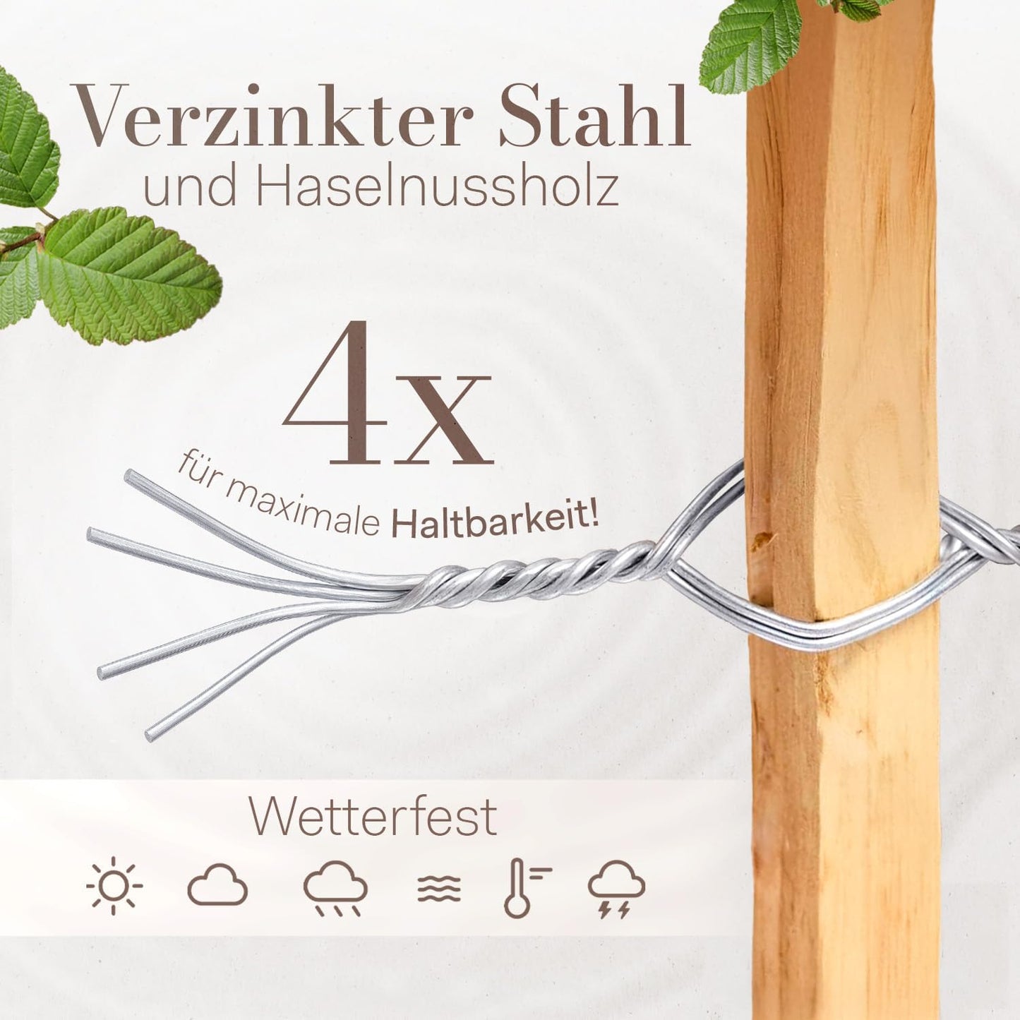 PINEEA Staketenzaun aus Haselnuss - 5M Lang – Wetterfester Holzzaun für Garten & Deko