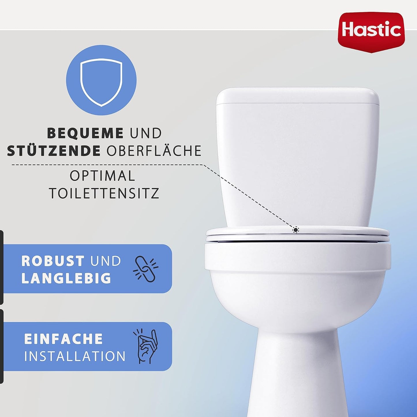 Hastic Toilettendeckel mit absenkautomatik Weiß - WC Sitz mit Absenkautomatik - Klodeckel Weiss - Klobrille - Soft Lose Toilettensitz - Deckel Weiß - Toilettenbrille - Toilet Seat