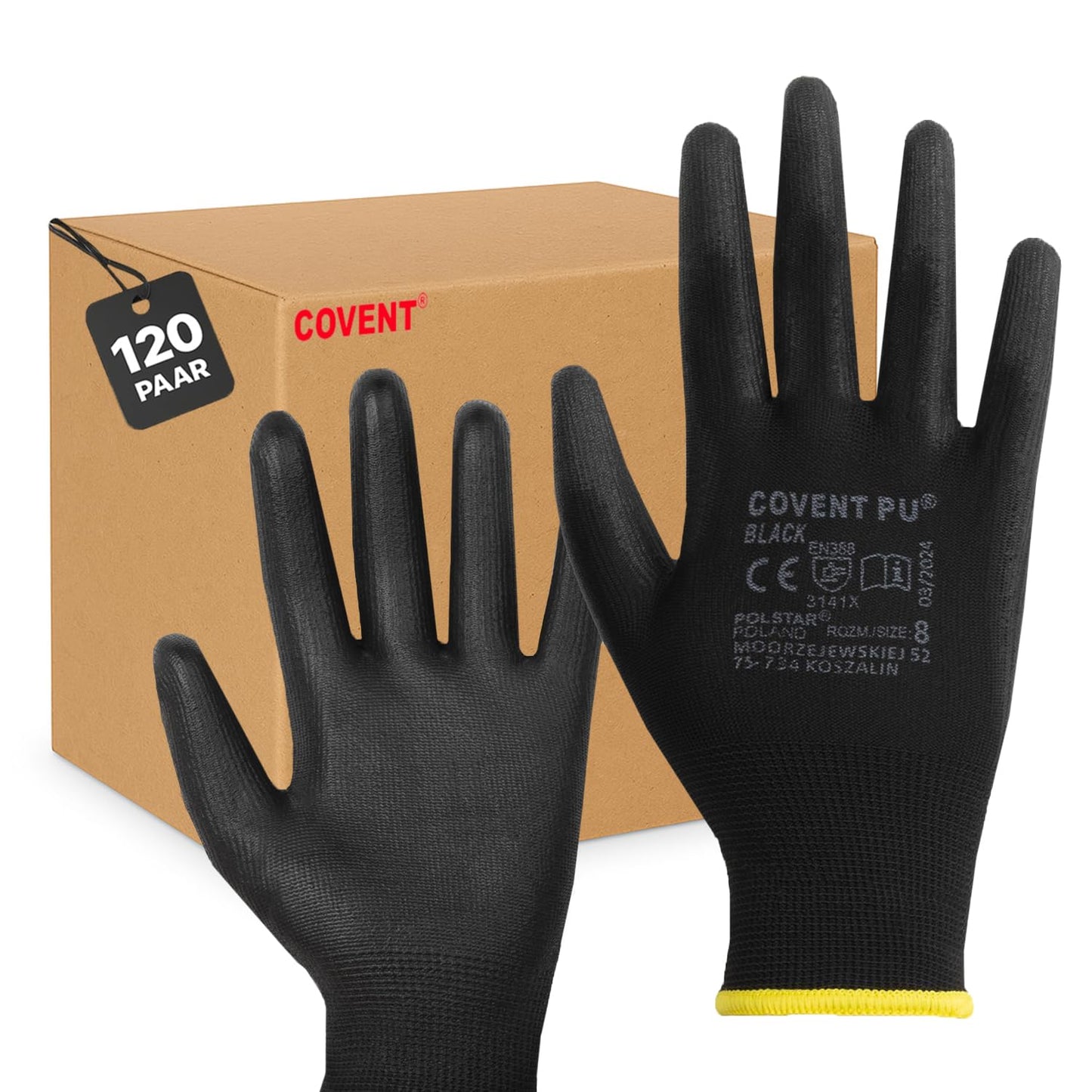 Covent PU Arbeitshandschuhe für Herren – Montagehandschuhe EN388 3141X – Abriebfeste Bauhandschuhe für Werkstatt, Lager und Mechanik