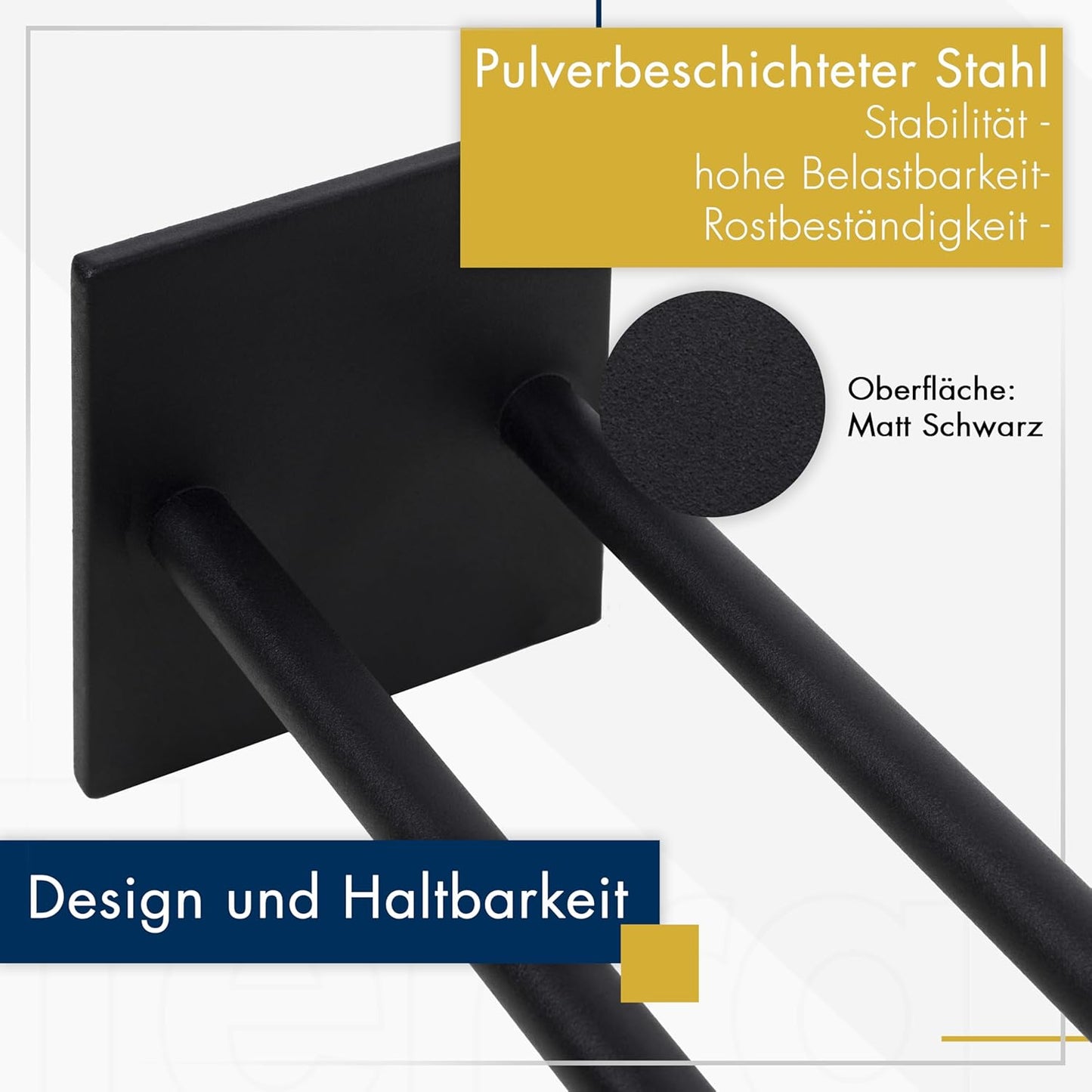 Handtuchhalter ohne Bohren Schwarz Matt – Moderne Badezimmer-Handtuchstange im Loft-Style
