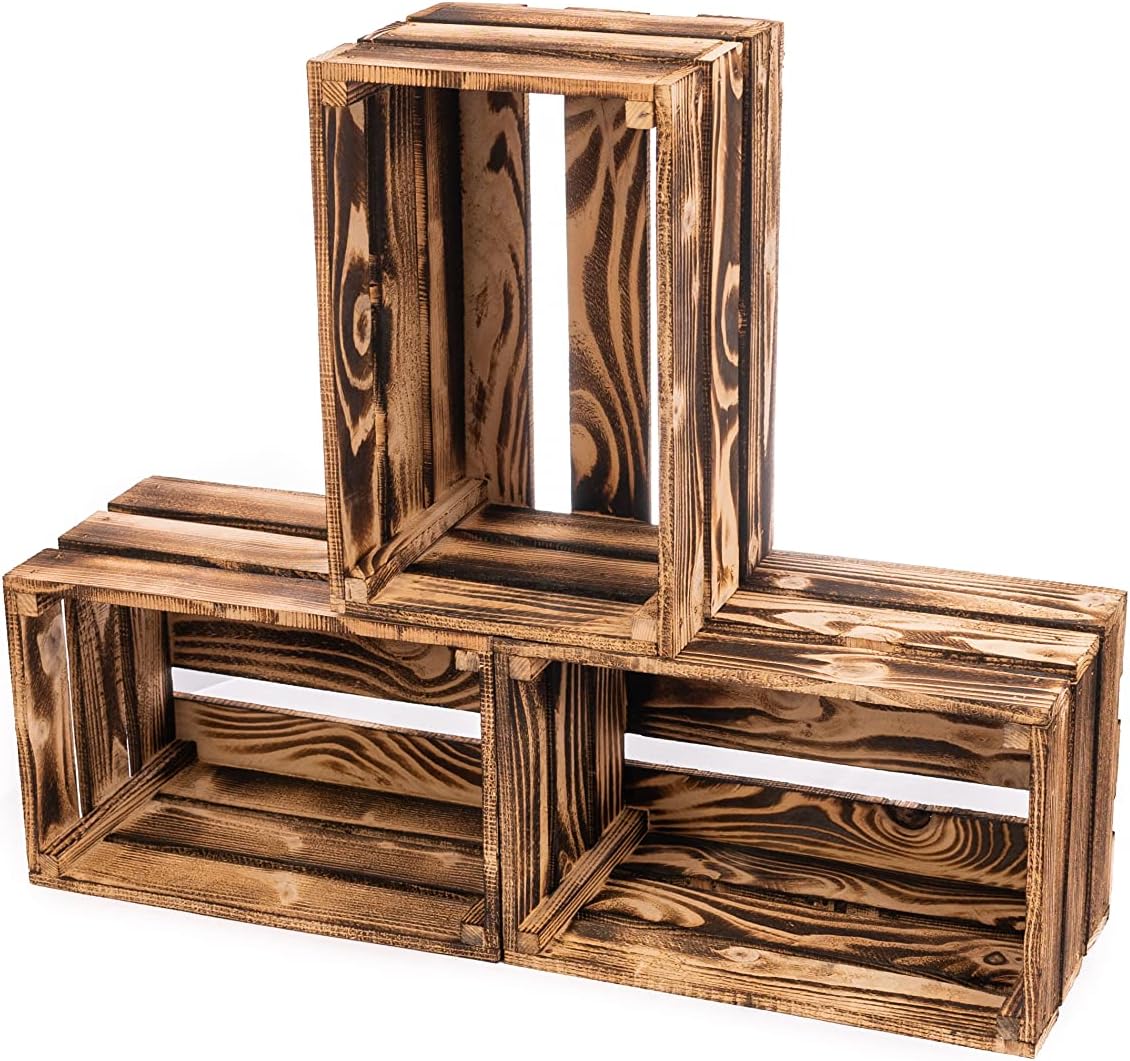 PINEEA Vintage Holzkisten Set - Große Weinkisten 2x (50x40x30) & 3x (30x20x15) - Natur Holzbox für Deko, Obst und Wein