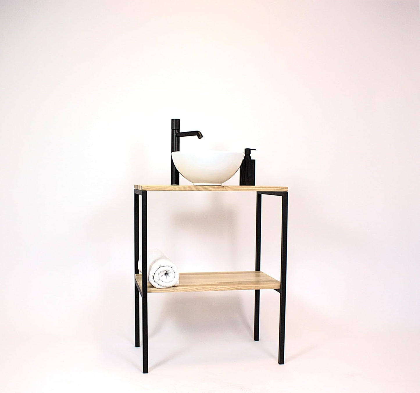 FERRO Waschtisch Konsole 60x35x75 cm – Moderner Konsolentisch mit Ablage – Badmöbel aus Eschenholz