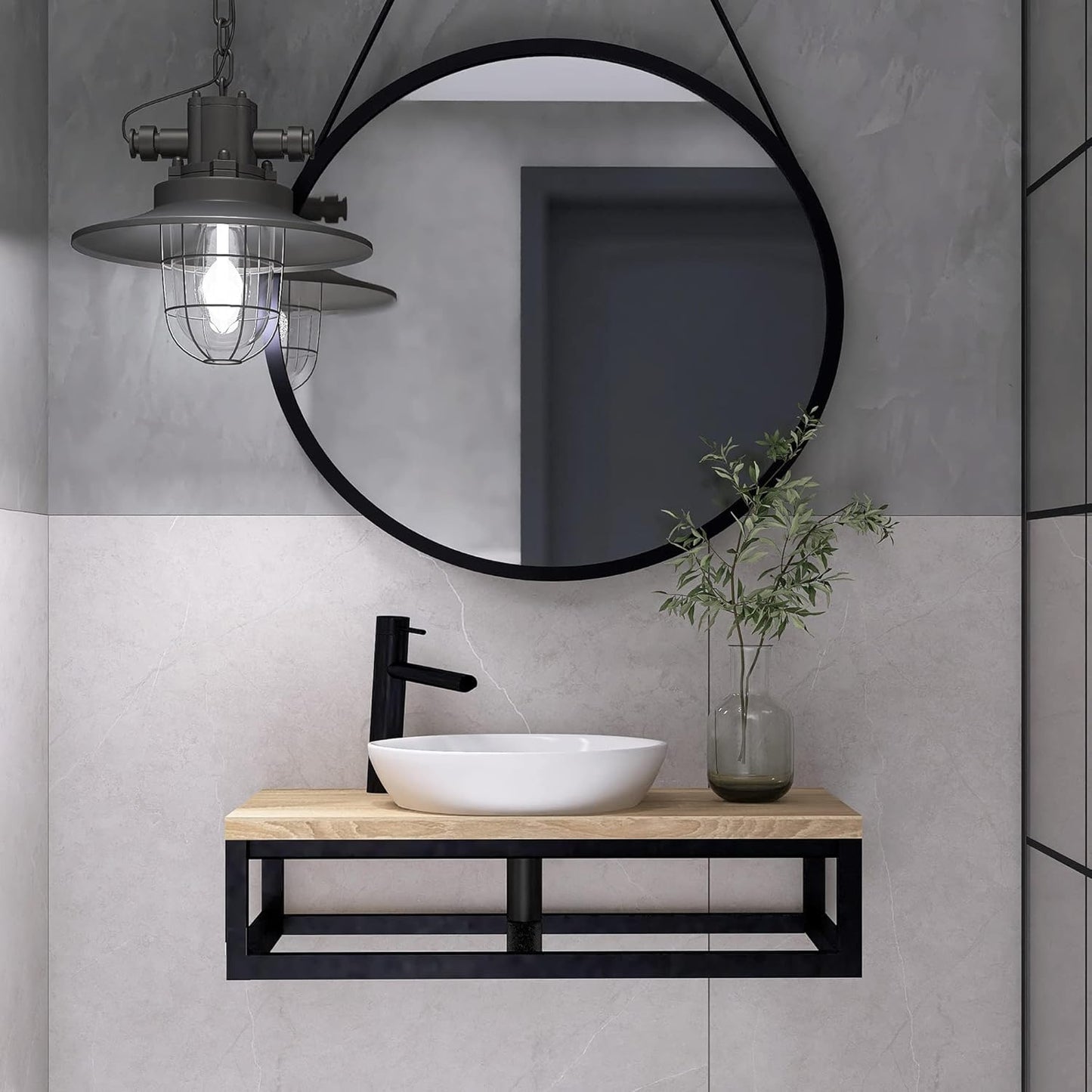 FERRO Waschtischplatte aus Eschenholz – Massivholz Konsole für Aufsatzwaschbecken – Modernes Design, lackiert, Wandhalterung