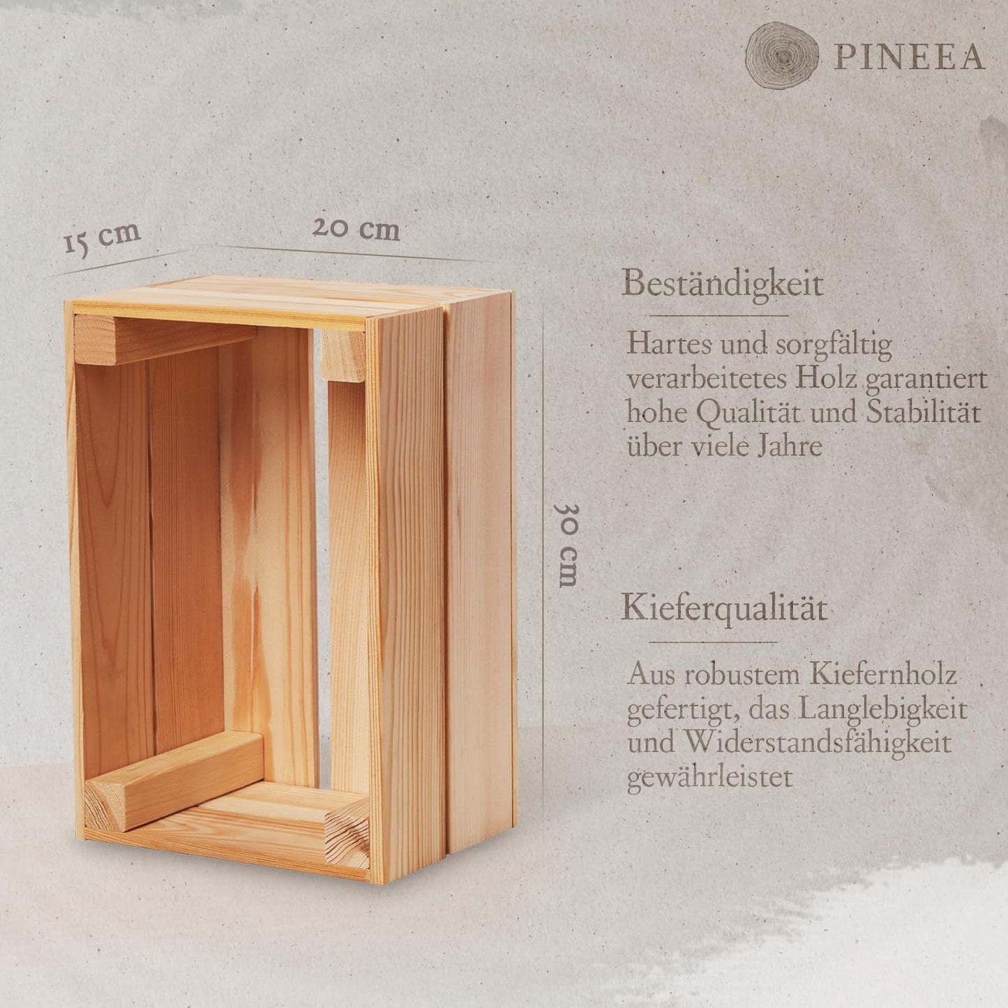 PINEEA Vintage Obstkiste Holz 30x20x15 cm - Multifunktionale Holzkiste