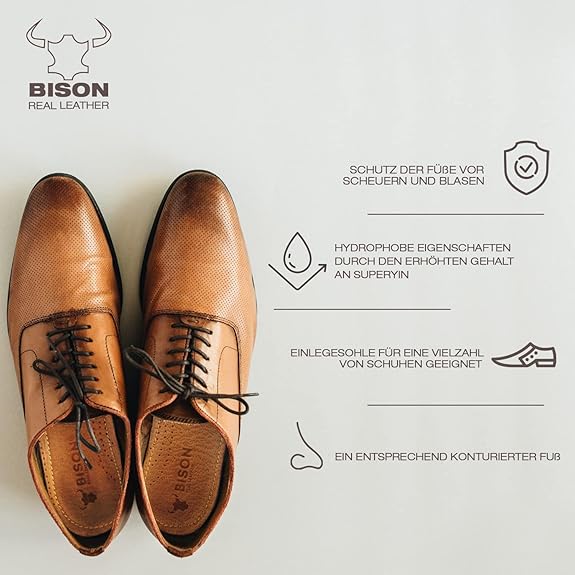 BISON Leder Einlegesohlen – 3 Paare | Komfort & Schutz vor Schweißfüßen & Fußschmerzen | Für Damen & Herren
