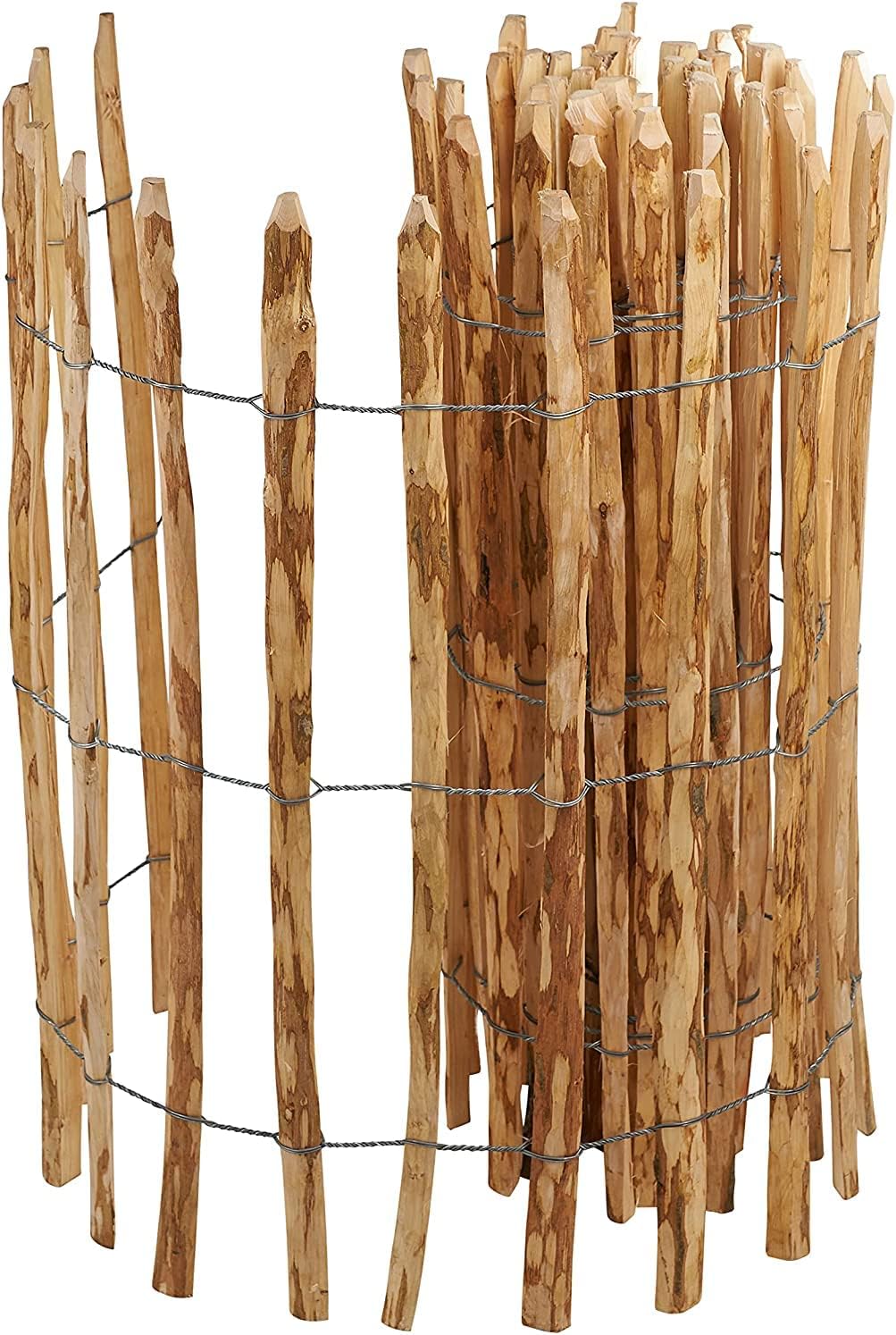 PINEEA Staketenzaun aus Haselnuss - 5M Lang – Wetterfester Holzzaun für Garten & Deko