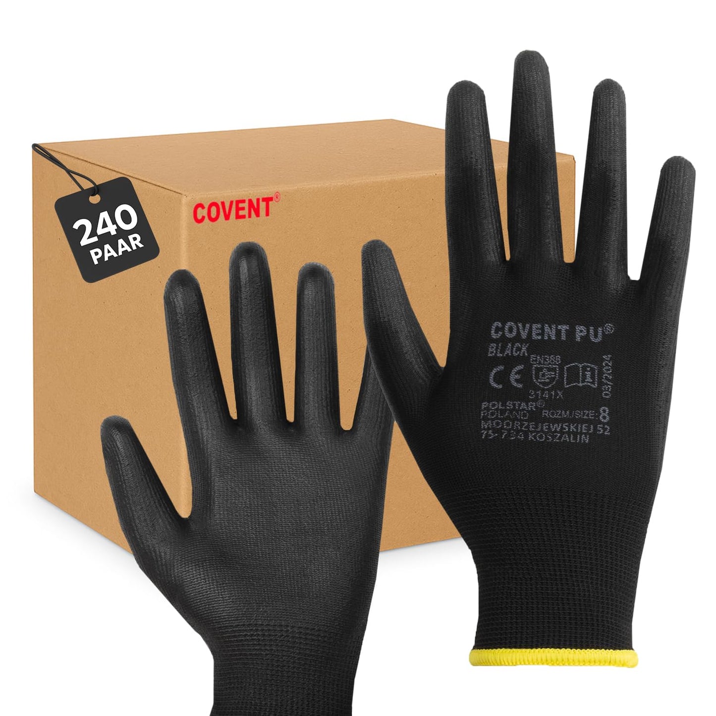 Covent PU Arbeitshandschuhe für Herren – Montagehandschuhe EN388 3141X – Abriebfeste Bauhandschuhe für Werkstatt, Lager und Mechanik