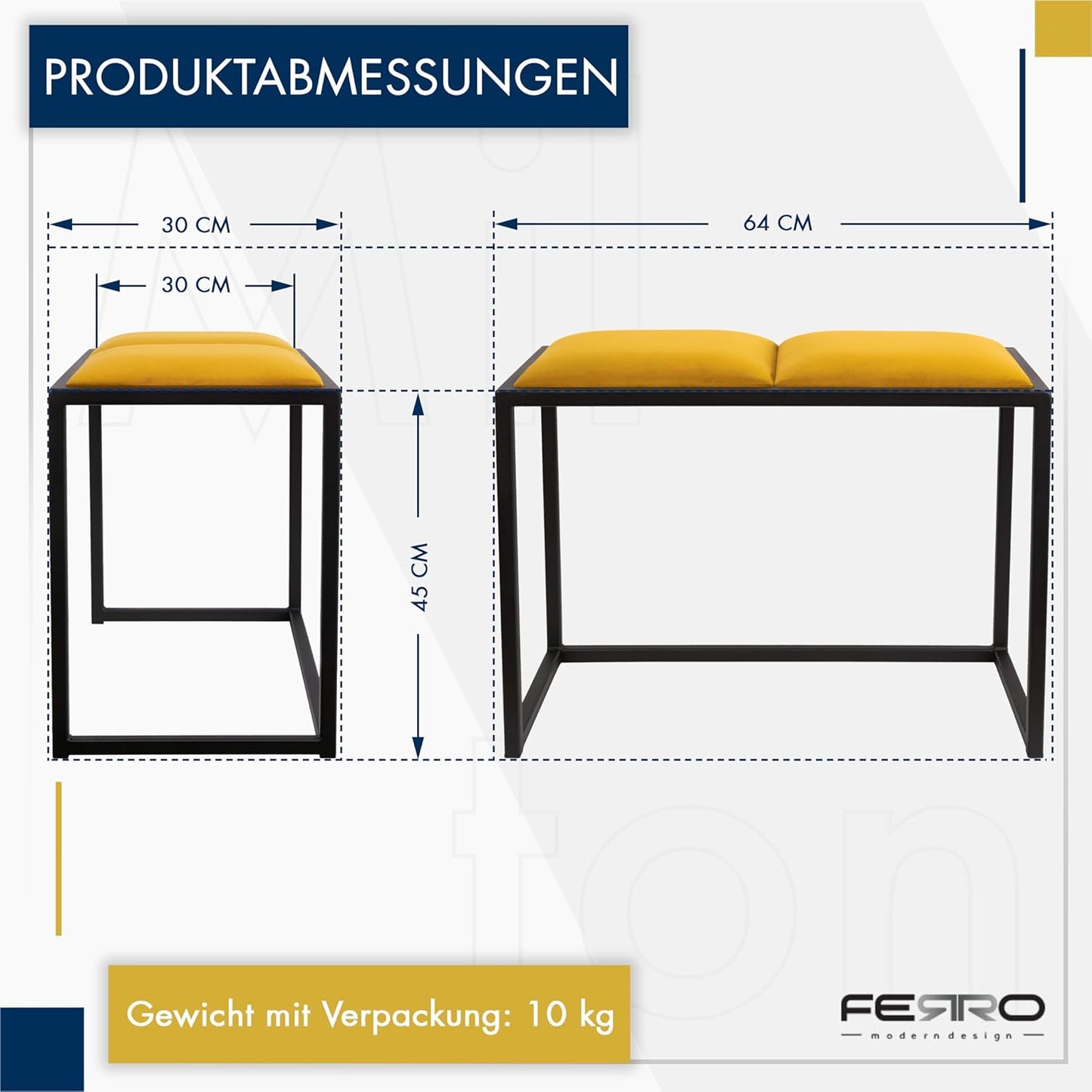 FERRO Sitzbank 64,5 cm – Handgefertigte Flurbank - Loft Design für kleine Garderoben
