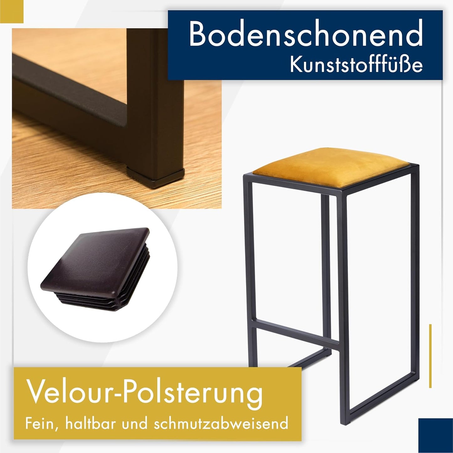 FERRO Barhocker ohne Lehne – Metall Barstuhl mit Polstersitz im Loft Design