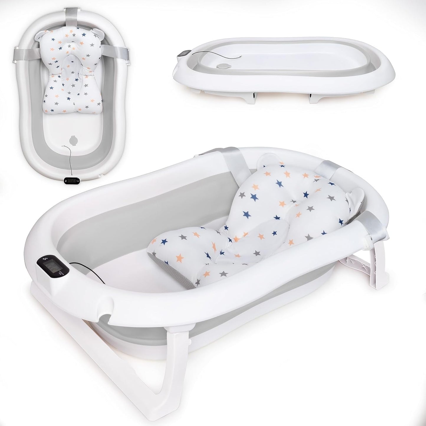moovkee. Baby Badewanne 84,5cm Höhe - LCD-Thermometer - mit Komfort Badewannenkissen um das Baby zu Unterstützen - bis zu 30 kg