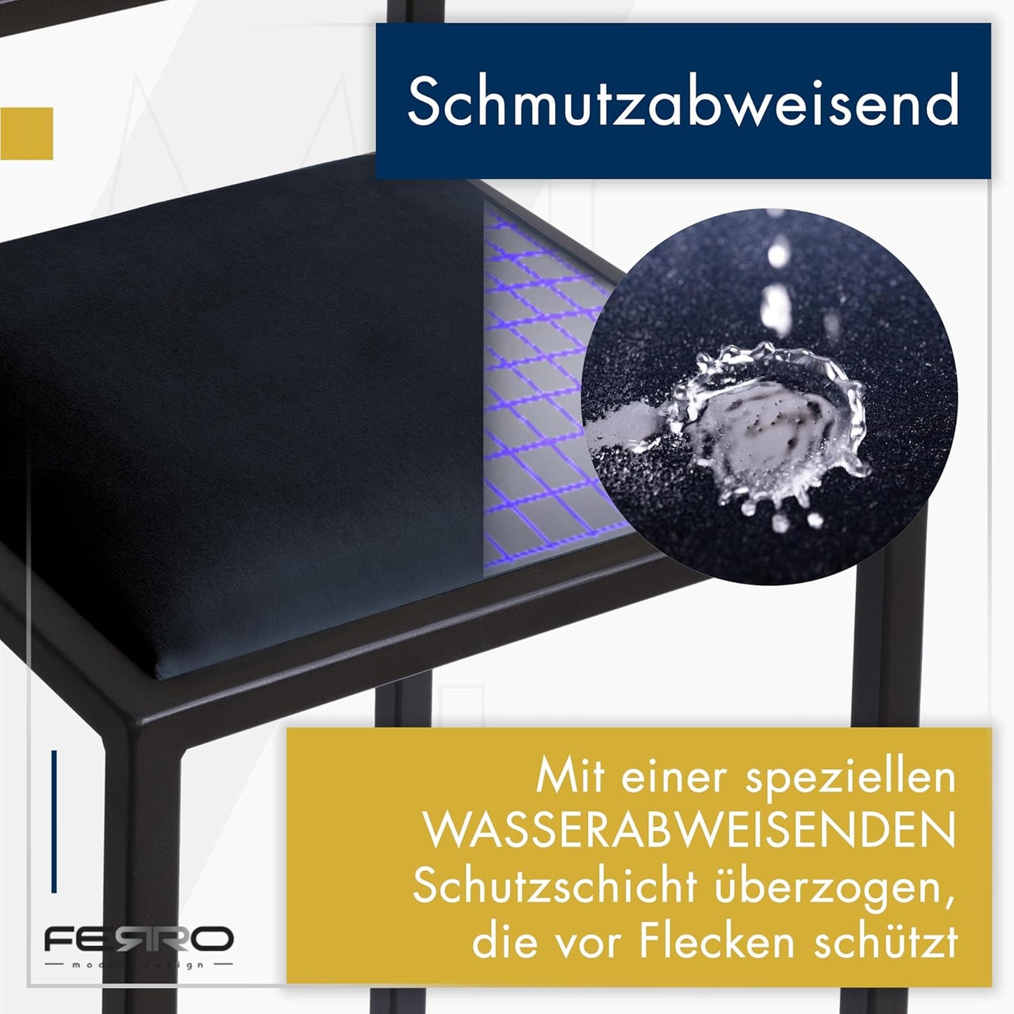 FERRO Barhocker – Metall Barstuhl mit Lehne & Polstersitz – Modernes Loft Design
