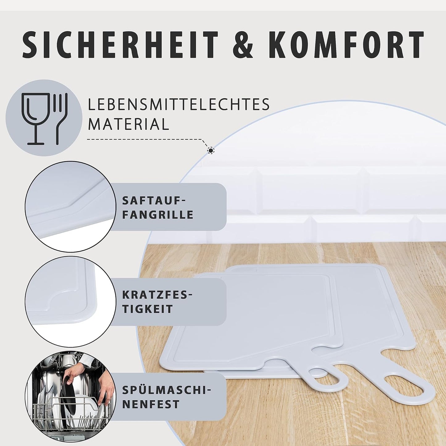 Hastic Schneidebrett Kunststoff Set - 1x Küchenbrett Groß und 2x Klein