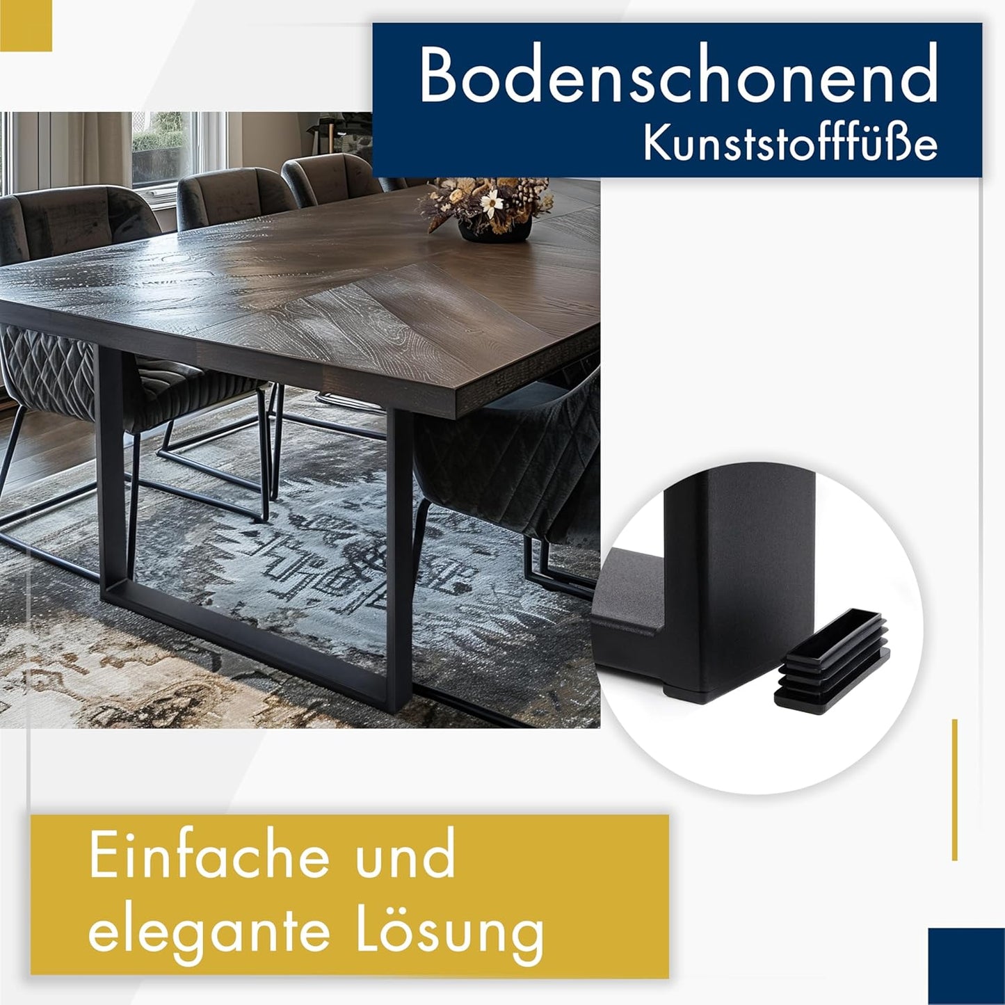 FERRO Tischbeine Metall Schwarz 72 cm – Modernes Tischgestell aus Stahl 2 mm – Tischfüße mit 8 mm Bohrungen & Kunststoffkappen