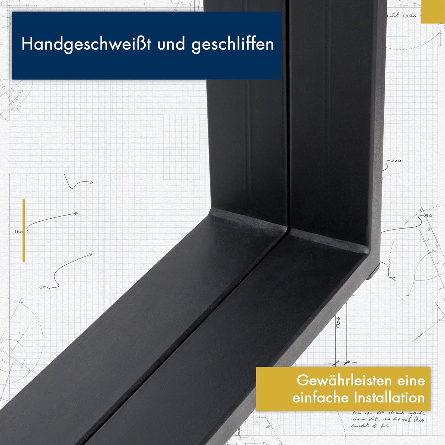 FERRO Tischbeine Metall Schwarz 72 cm – Modernes Tischgestell aus Stahl 2 mm – Tischfüße mit 8 mm Bohrungen & Kunststoffkappen