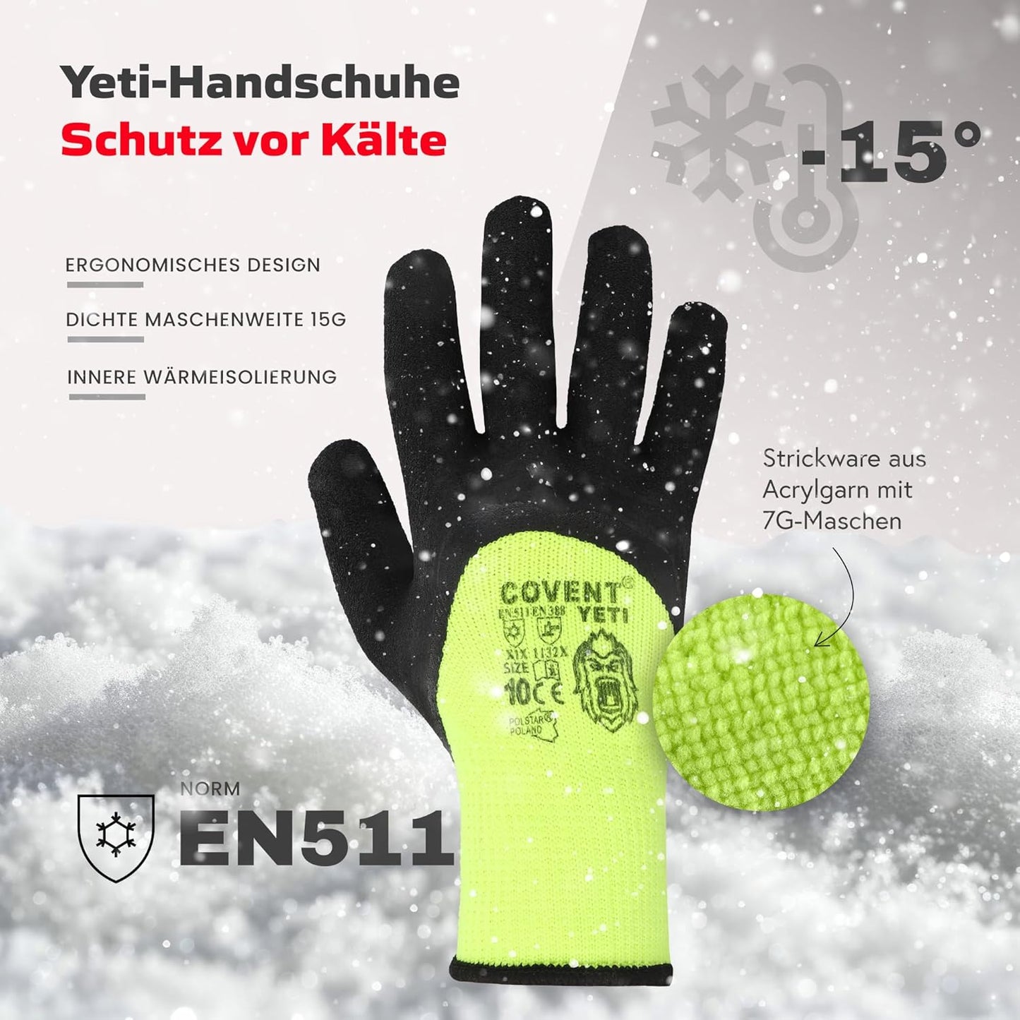 Covent YETI Winter Arbeitshandschuhe Herren – Warme Montagehandschuhe EN388 – Rutschfeste Bauhandschuhe für Handwerk, Bau & Mechanik – Schutzklasse II