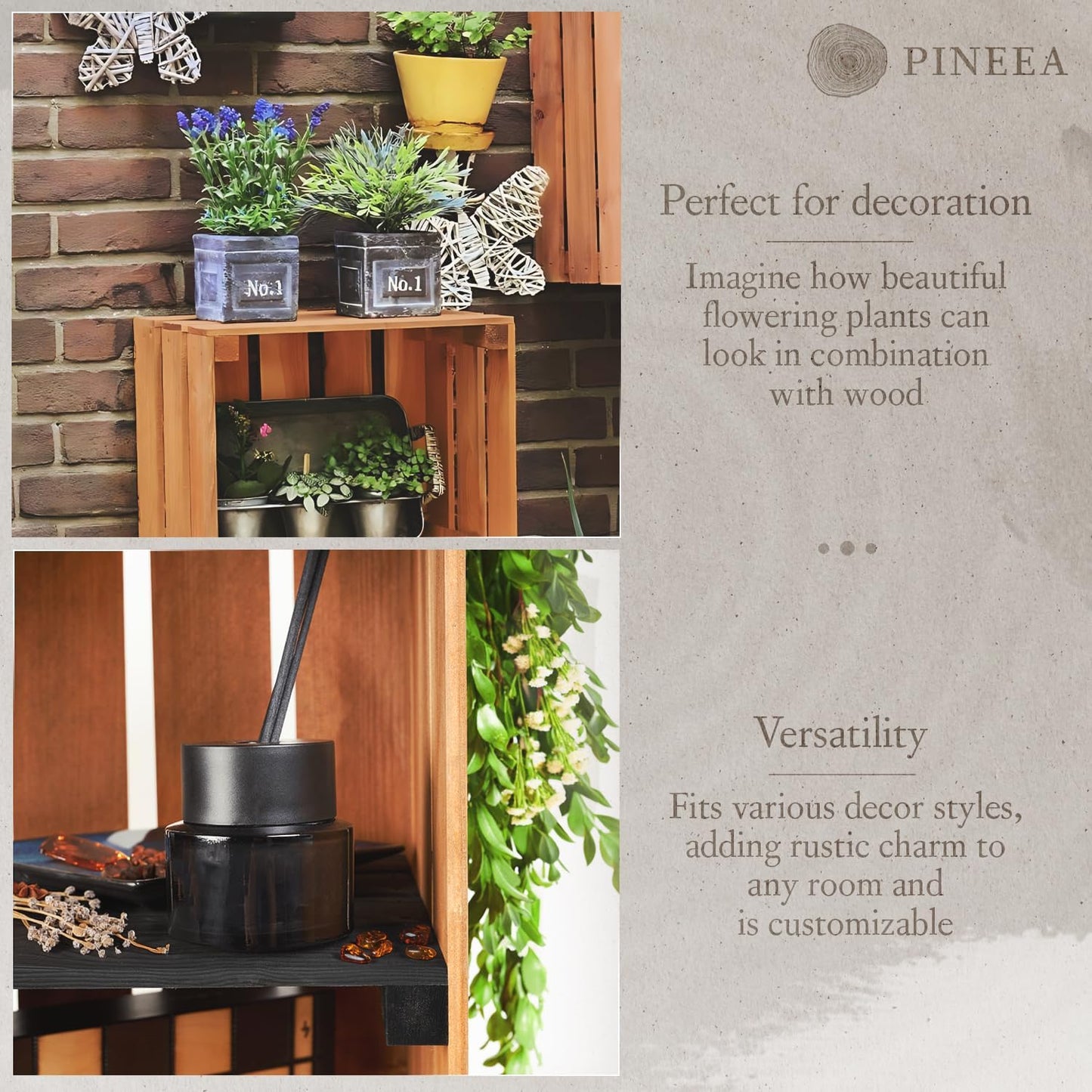 PINEEA Große Holzkiste Regal - Geflammt Vintage Obst- und Weinkiste 50x40x30 - Deko Holzbox