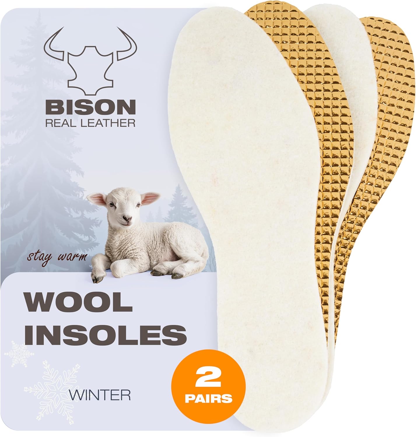 BISON Lammfell Einlegesohlen – 2 Paar | Warme & Rutschfeste Schuhsohlen mit Aluminium-Unterseite für Damen & Herren