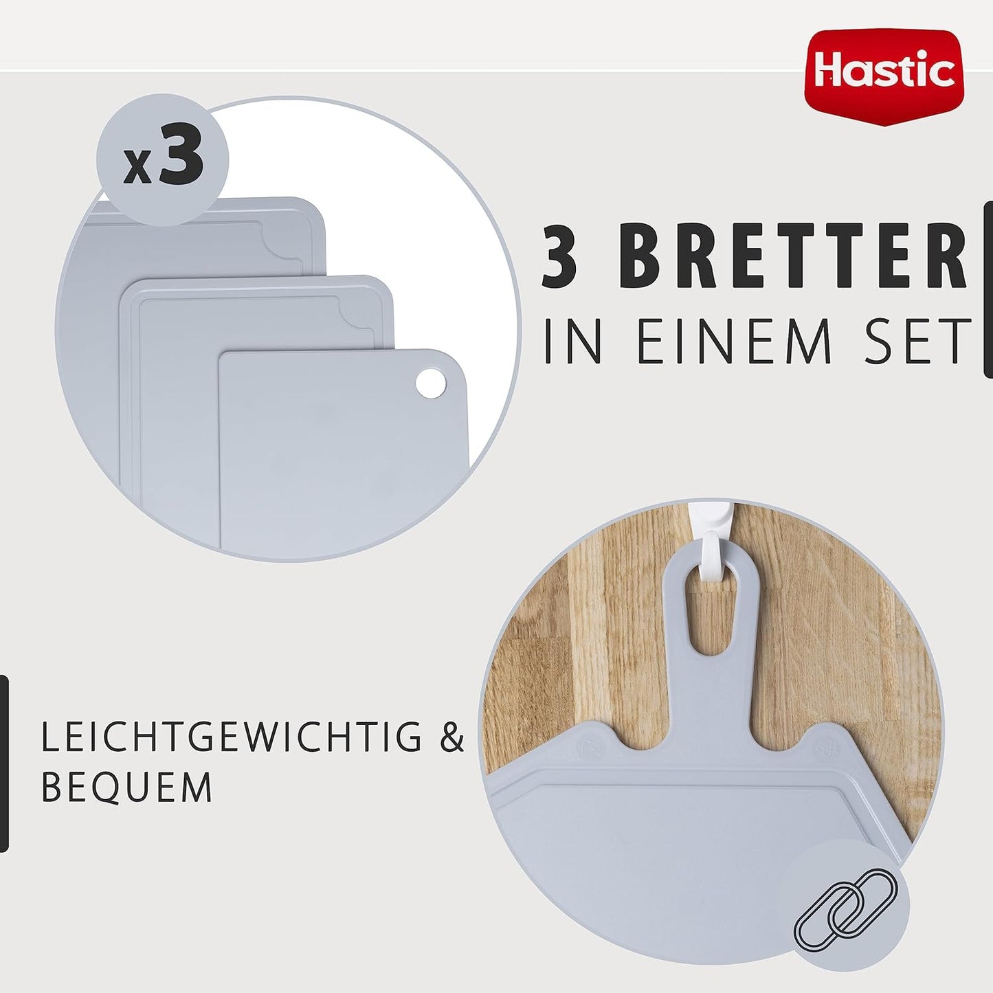 Hastic Schneidebrett Kunststoff Set - 1x Küchenbrett Groß und 2x Klein