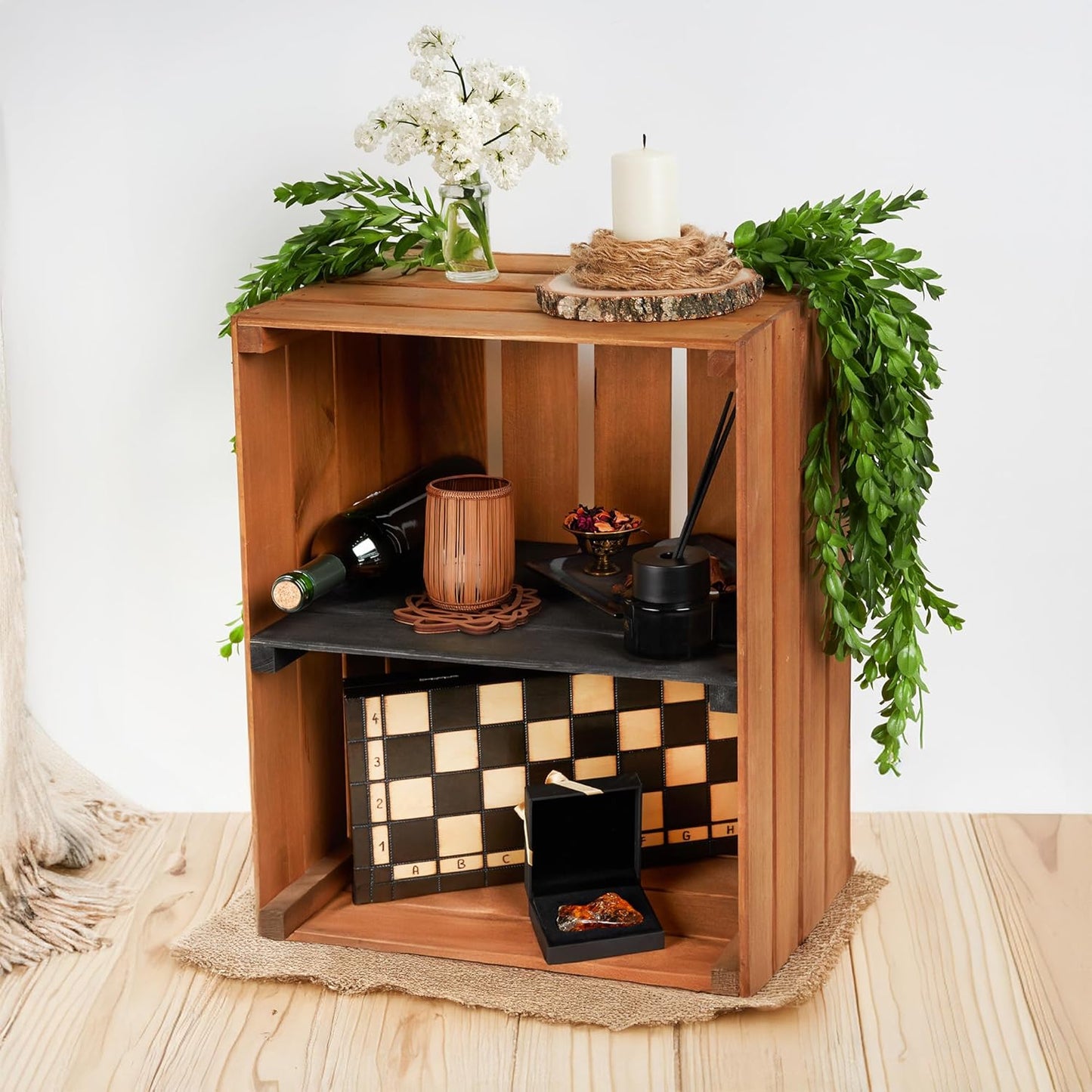 PINEEA Große Holzkiste Regal - Geflammt Vintage Obst- und Weinkiste 50x40x30 - Deko Holzbox