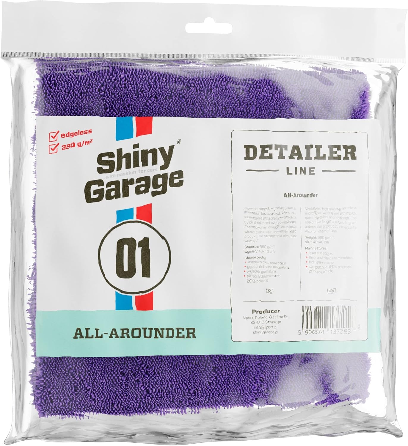 Shiny Garage 40x40cm All Arounder Mikrofasertücher für Autopflege - 380 GSM - Poliertuch und Trockentuch mit Zwei Borstenlängen