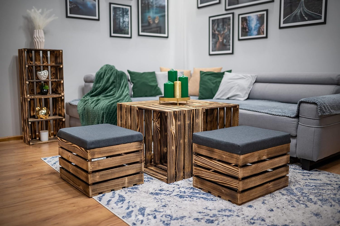 PINEEA Vintage Holzkisten Set - Große Weinkisten 2x (50x40x30) & 3x (30x20x15) - Natur Holzbox für Deko, Obst und Wein