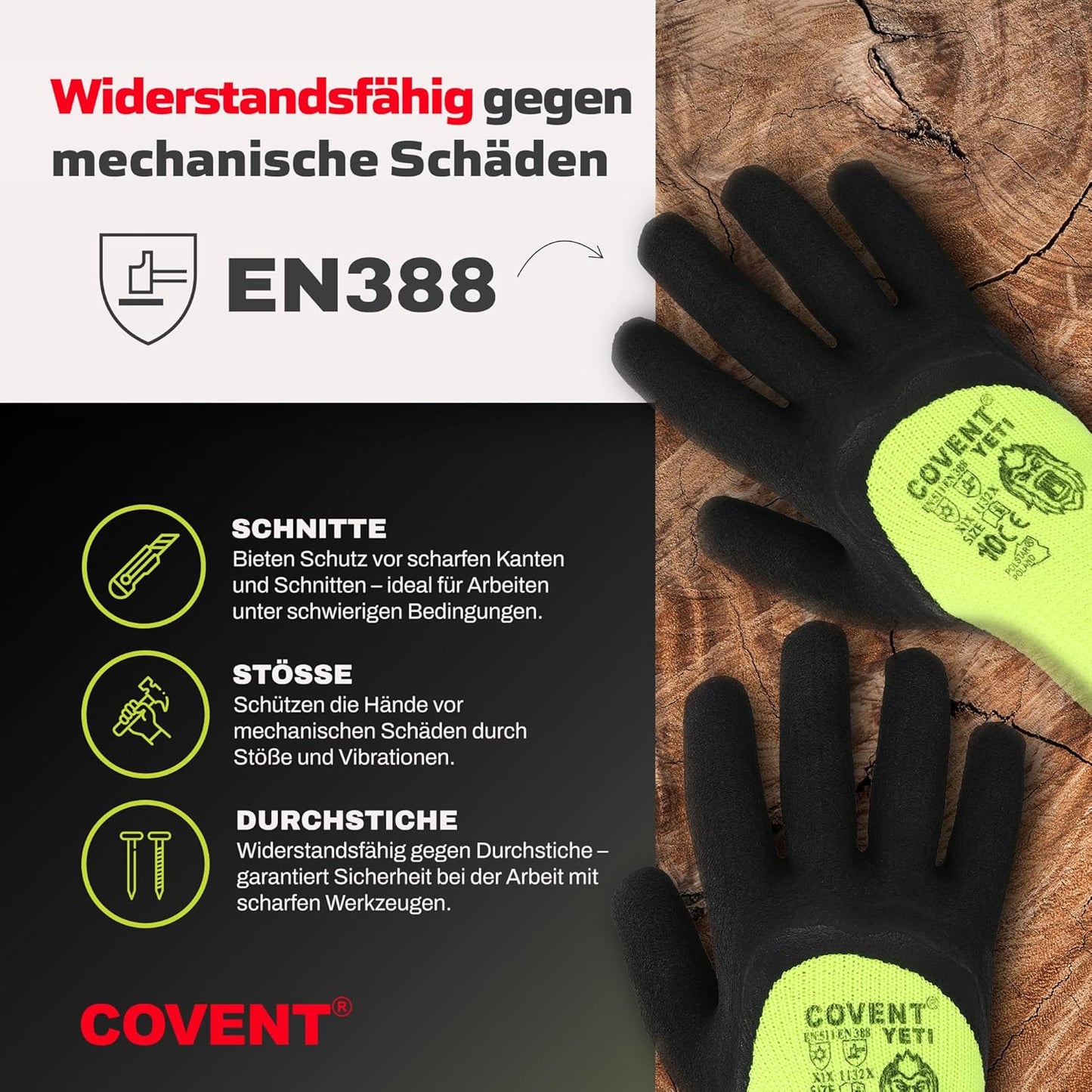 Covent YETI Winter Arbeitshandschuhe Herren – Warme Montagehandschuhe EN388 – Rutschfeste Bauhandschuhe für Handwerk, Bau & Mechanik – Schutzklasse II