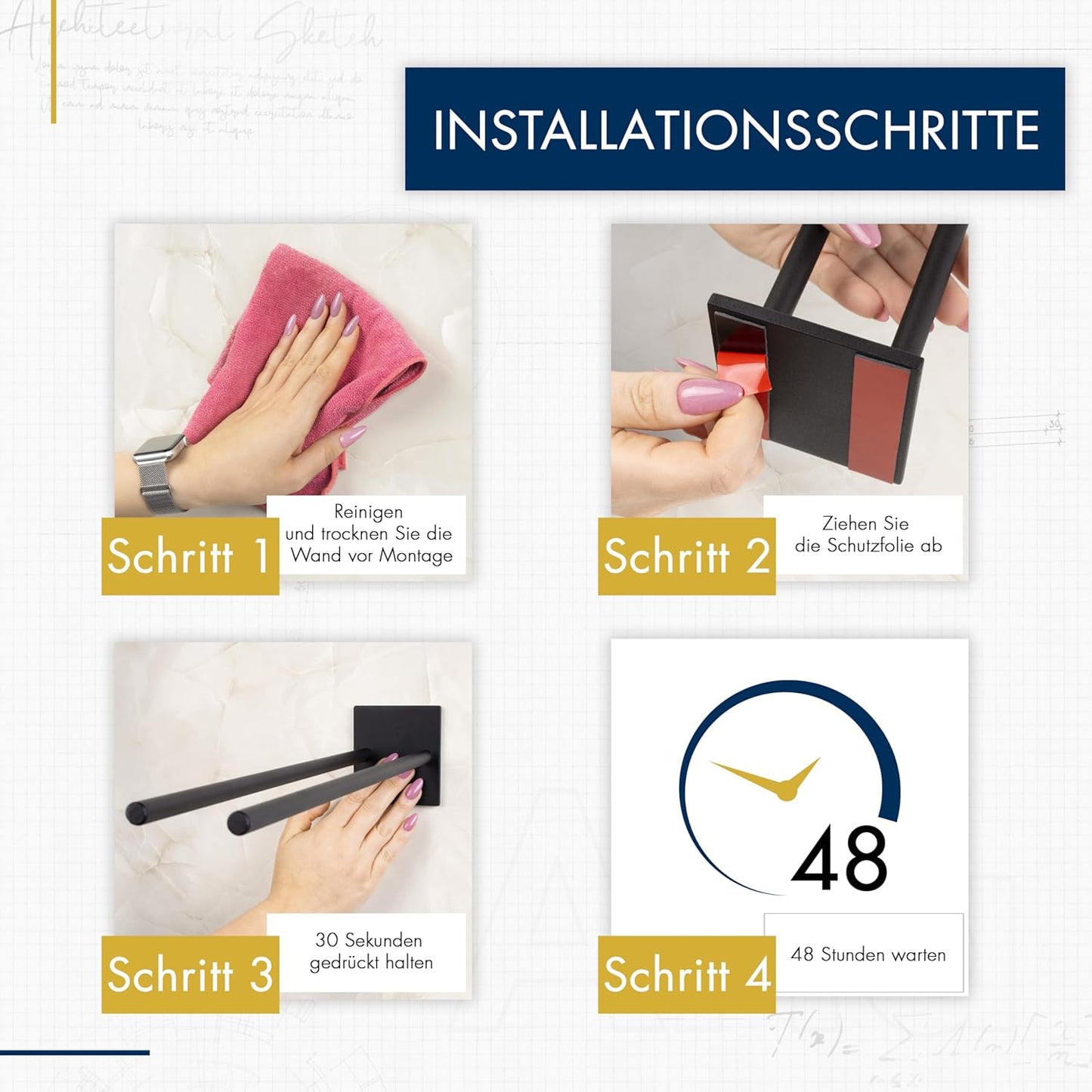 Handtuchhalter ohne Bohren Schwarz Matt – Moderne Badezimmer-Handtuchstange im Loft-Style
