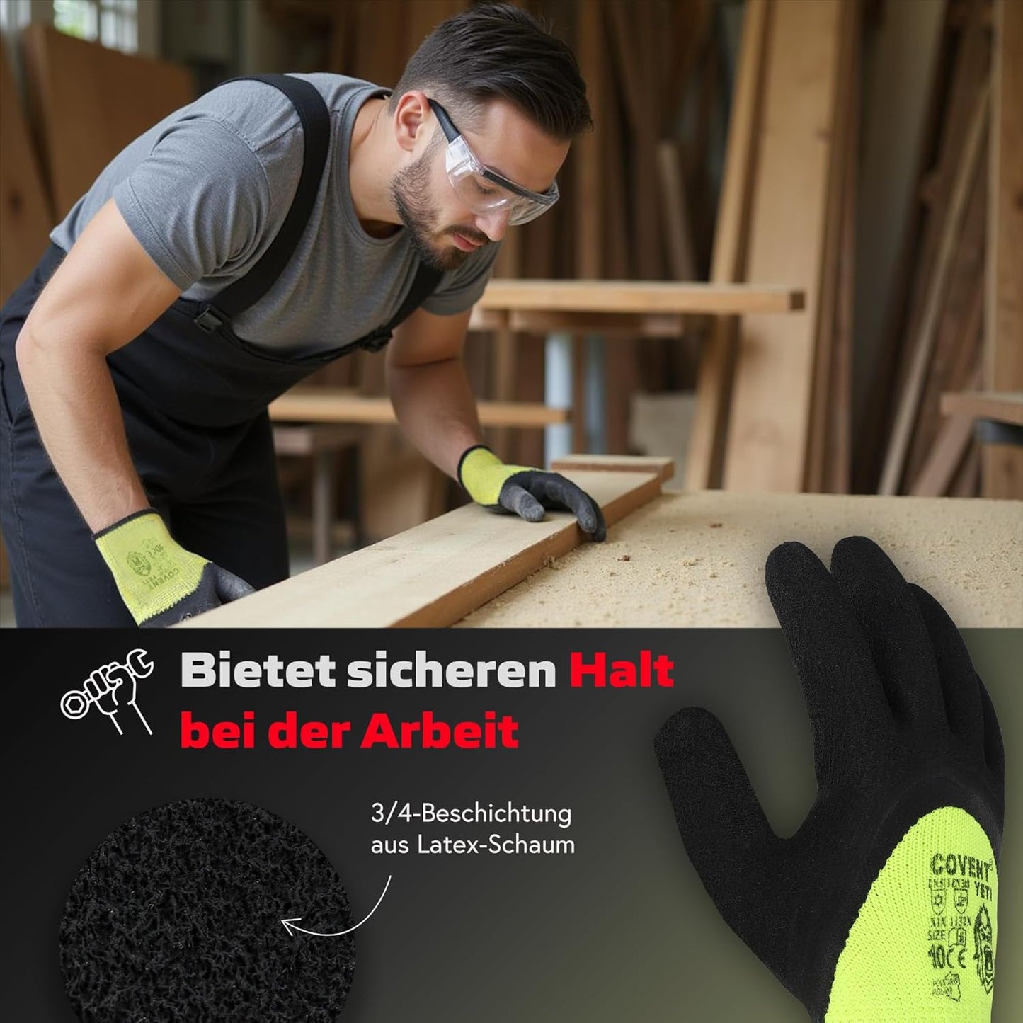 Covent YETI Winter Arbeitshandschuhe Herren – Warme Montagehandschuhe EN388 – Rutschfeste Bauhandschuhe für Handwerk, Bau & Mechanik – Schutzklasse II