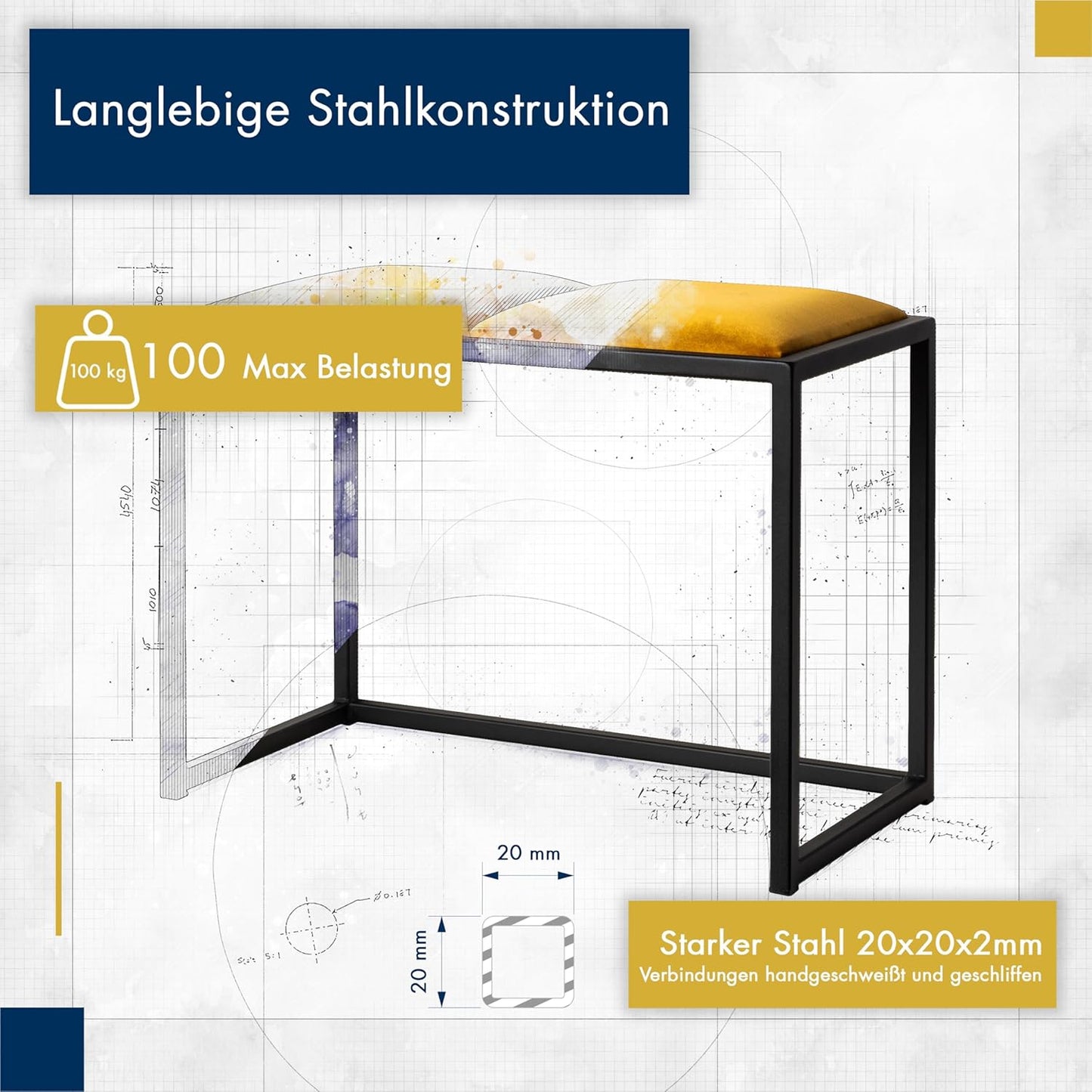 FERRO Sitzbank 64,5 cm – Handgefertigte Flurbank - Loft Design für kleine Garderoben