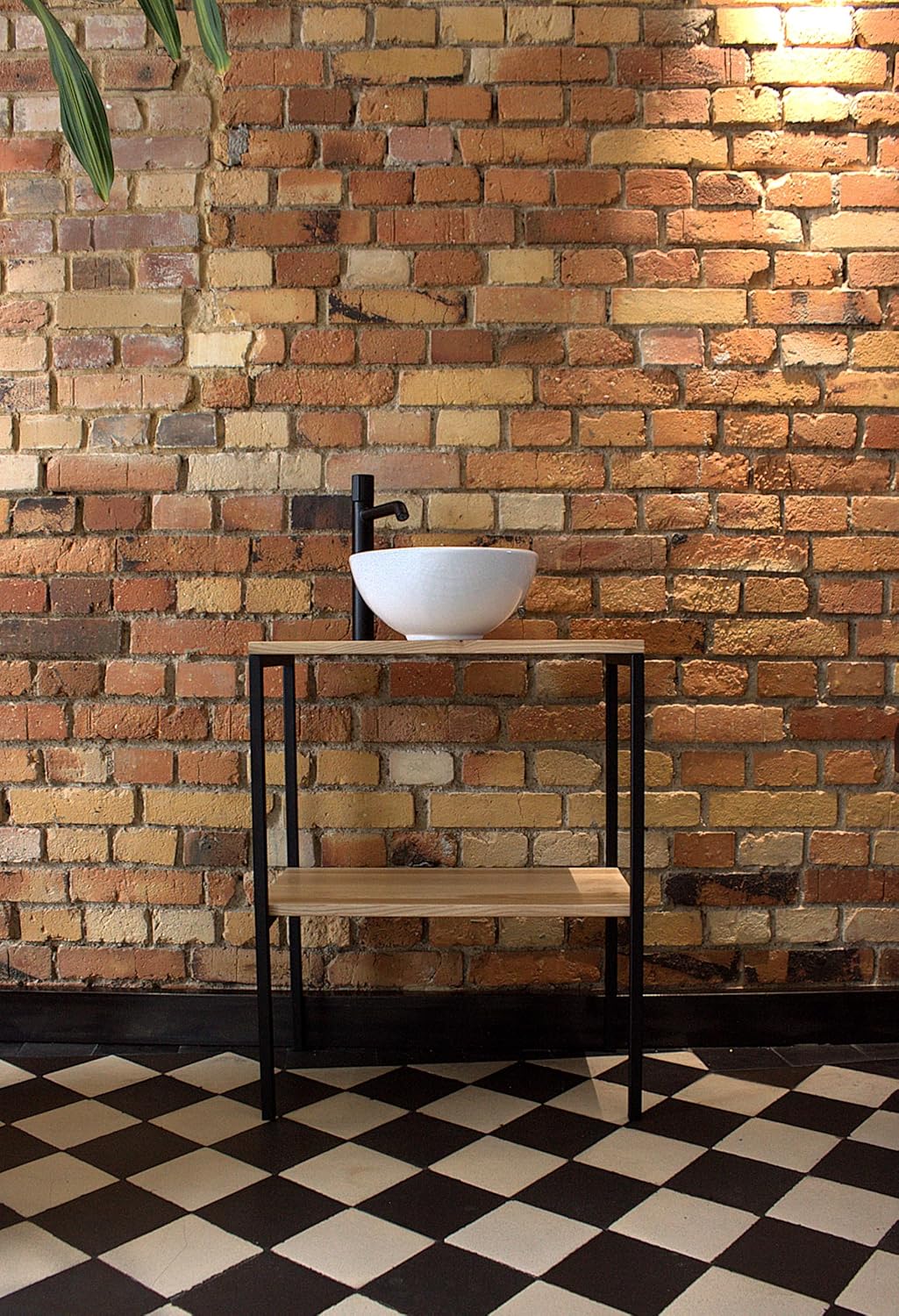 FERRO Waschtisch Konsole 60x35x75 cm – Moderner Konsolentisch mit Ablage – Badmöbel aus Eschenholz