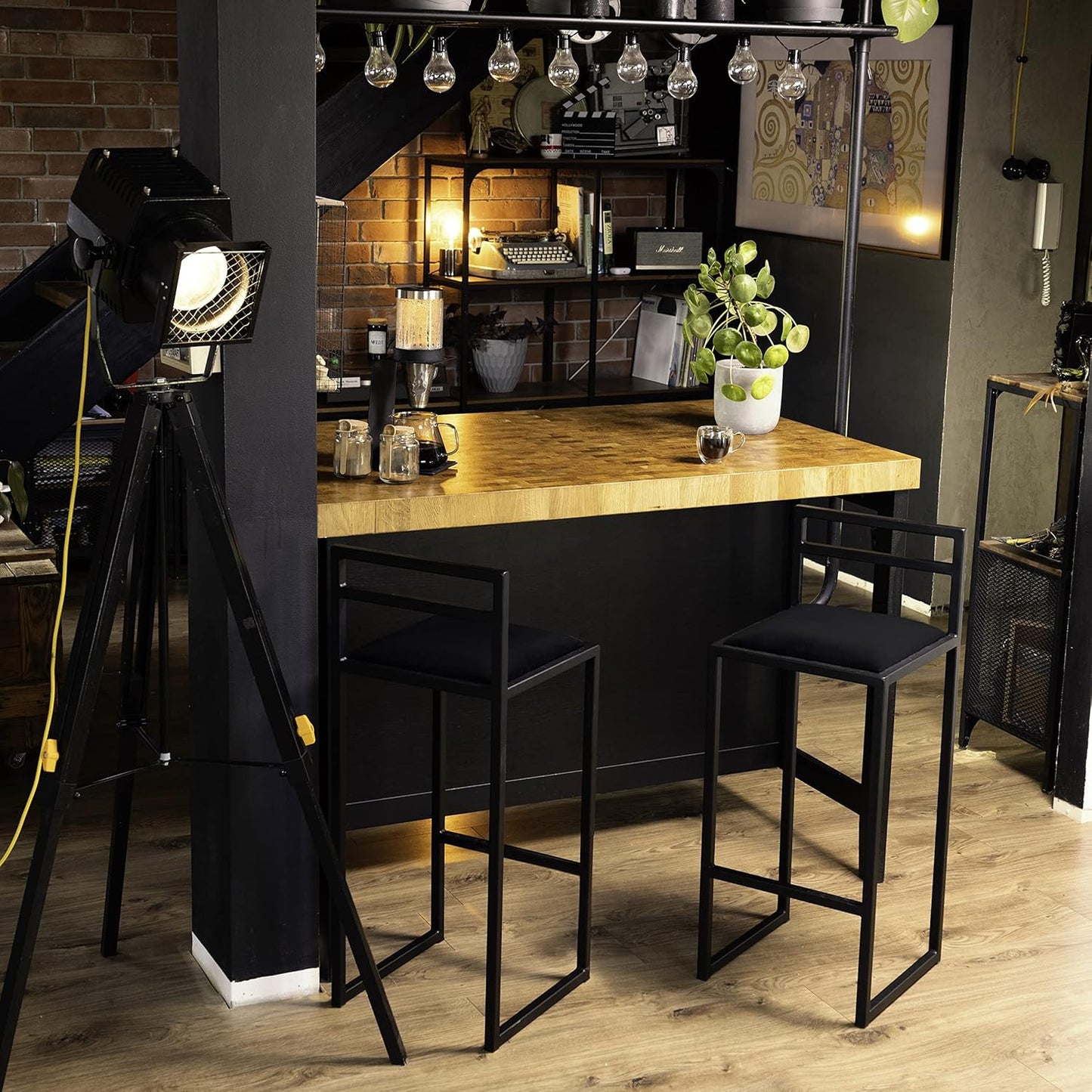 FERRO Barhocker – Metall Barstuhl mit Lehne & Polstersitz – Modernes Loft Design