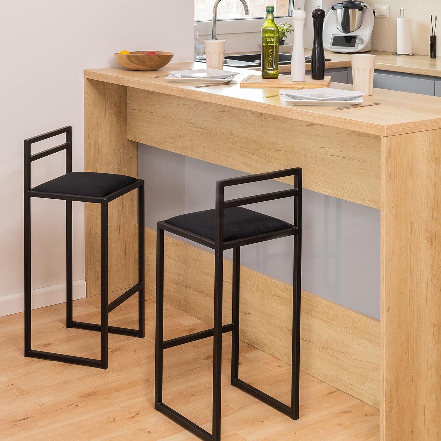 FERRO Barhocker – Metall Barstuhl mit Lehne & Polstersitz – Modernes Loft Design