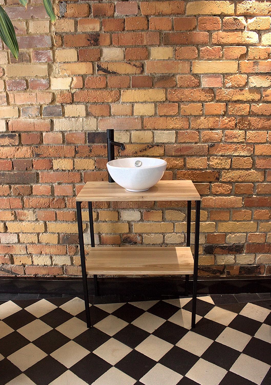 FERRO Waschtisch Konsole 60x35x75 cm – Moderner Konsolentisch mit Ablage – Badmöbel aus Eschenholz