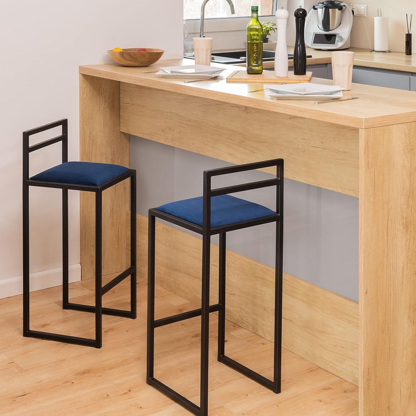 FERRO Barhocker mit Lehne – Metall Barstuhl mit Polstersitz im modernen Loft Design