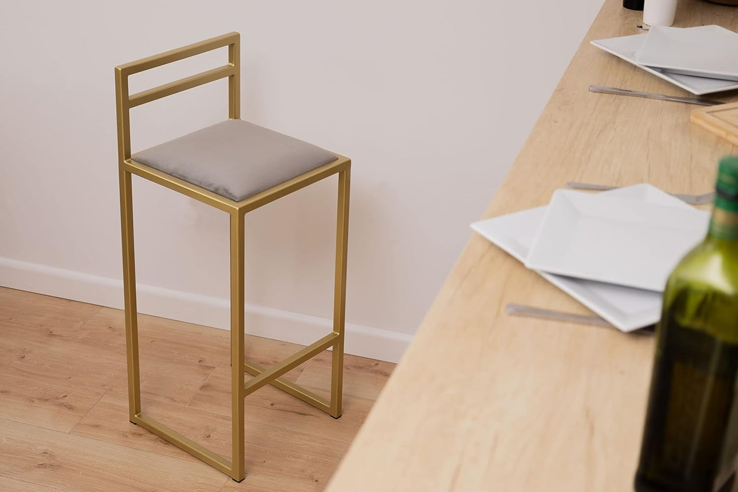 FERRO modern design Barhocker mit Lehne - Barstuhl Metall mit Gepolstertem Sitz - 84 cm