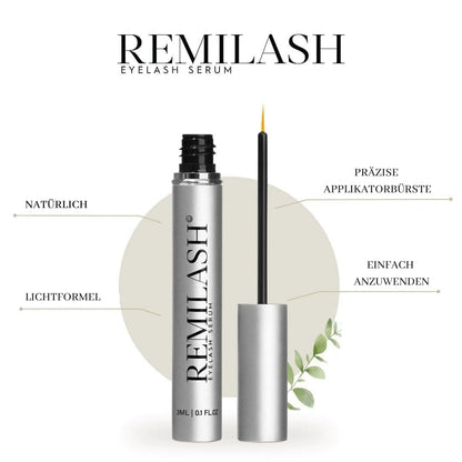 Remilash Wimpernserum 3 ml - 100% Organic, Schnelles Wachstum in 4 Wochen, Ohne Hormone, Für Empfindliche Augen