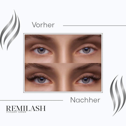 Remilash Wimpernserum 3 ml - 100% Organic, Schnelles Wachstum in 4 Wochen, Ohne Hormone, Für Empfindliche Augen