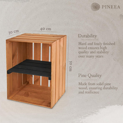 PINEEA Große Holzkiste Regal - Geflammt Vintage Obst- und Weinkiste 50x40x30 - Deko Holzbox