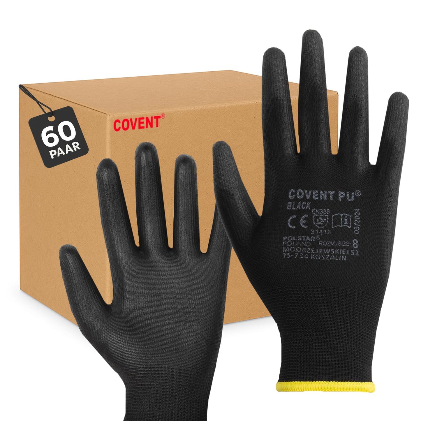 Covent PU Arbeitshandschuhe für Herren – Montagehandschuhe EN388 3141X – Abriebfeste Bauhandschuhe für Werkstatt, Lager und Mechanik