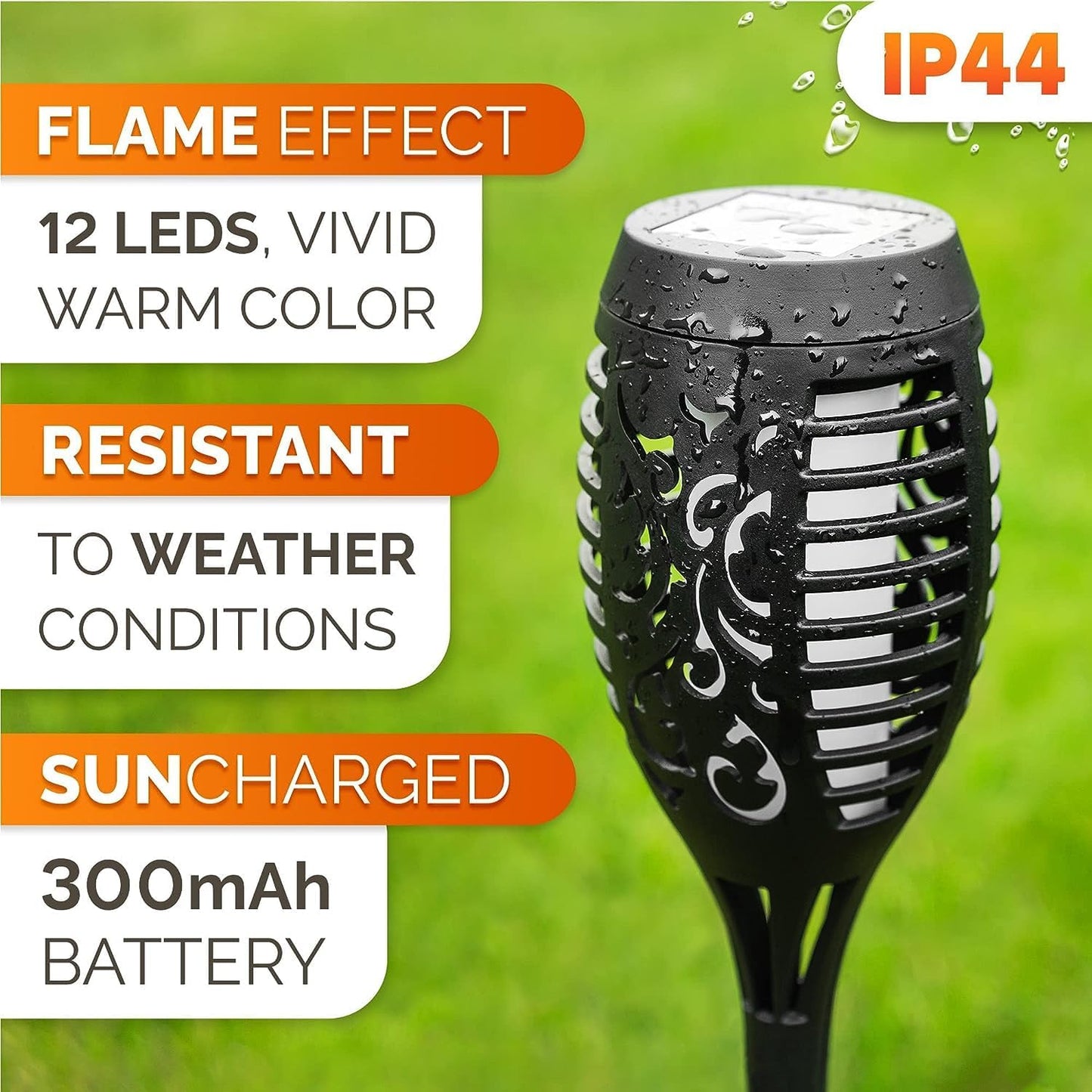 Saska Garden Solar Fackeln mit Flammeneffekt - LED Solarlampen Wasserdicht (IP44) Für Terrassen und Garten