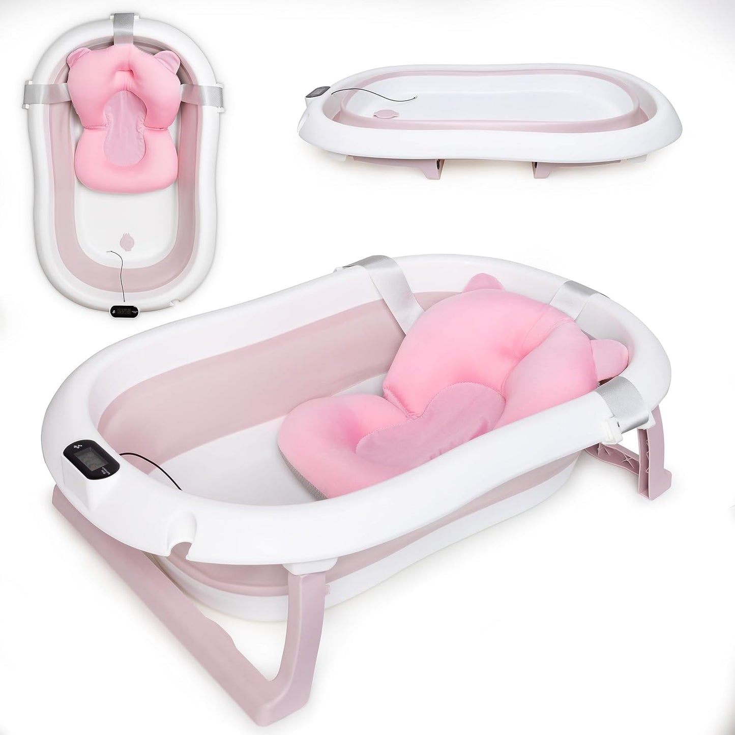 moovkee. Baby Badewanne 84,5cm Höhe - LCD-Thermometer - mit Komfort Badewannenkissen um das Baby zu Unterstützen - bis zu 30 kg