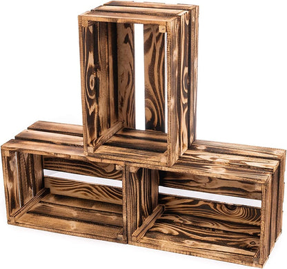 PINEEA Vintage Holzkisten Set - Große Weinkisten 2x (50x40x30) & 3x (30x20x15) - Natur Holzbox für Deko, Obst und Wein