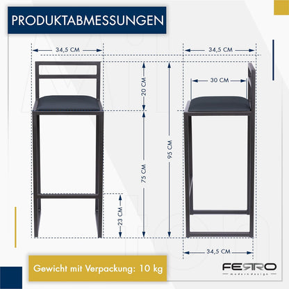 FERRO Barhocker – Metall Barstuhl mit Lehne & Polstersitz – Modernes Loft Design