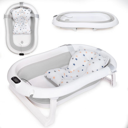moovkee. Baby Badewanne 84,5cm Höhe - LCD-Thermometer - mit Komfort Badewannenkissen um das Baby zu Unterstützen - bis zu 30 kg